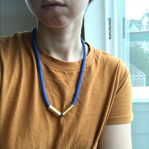 Cobalt cotton and brass necklace, made in Greece